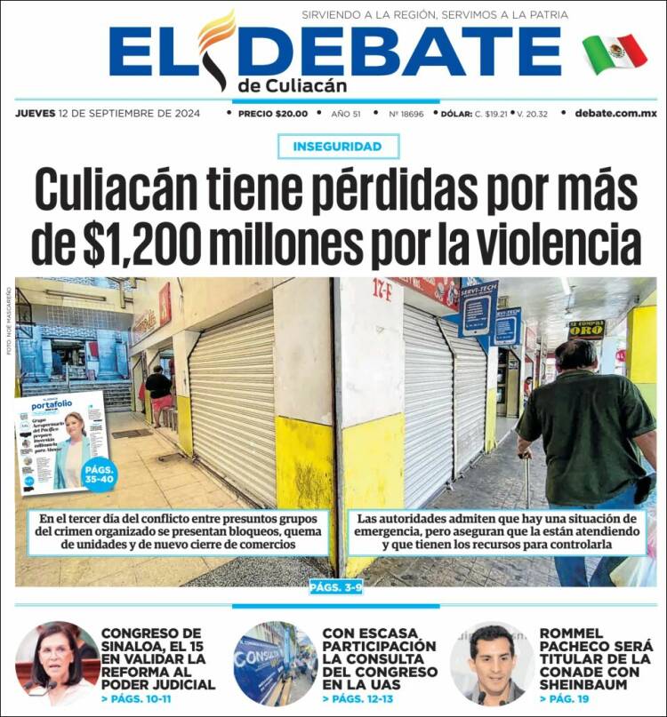 Portada de El Debate de Culiacán (M&eacute;xico)