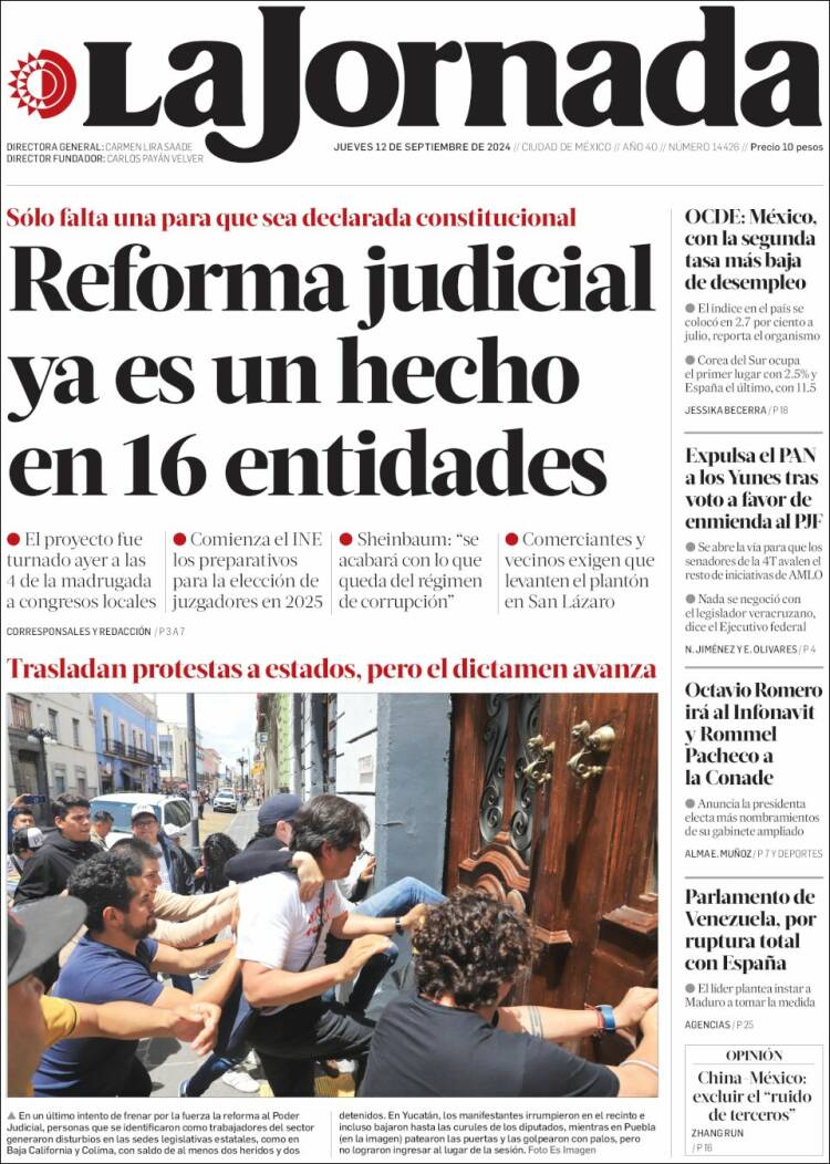 Portada de La Jornada (Mexique)
