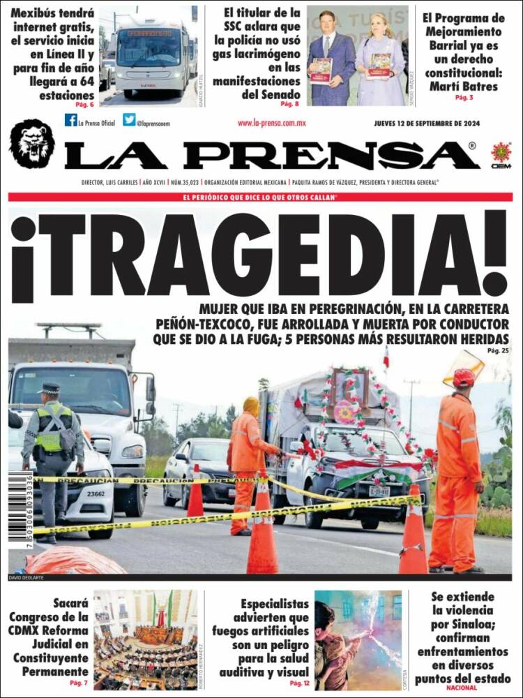 Portada de La Prensa (Mexique)