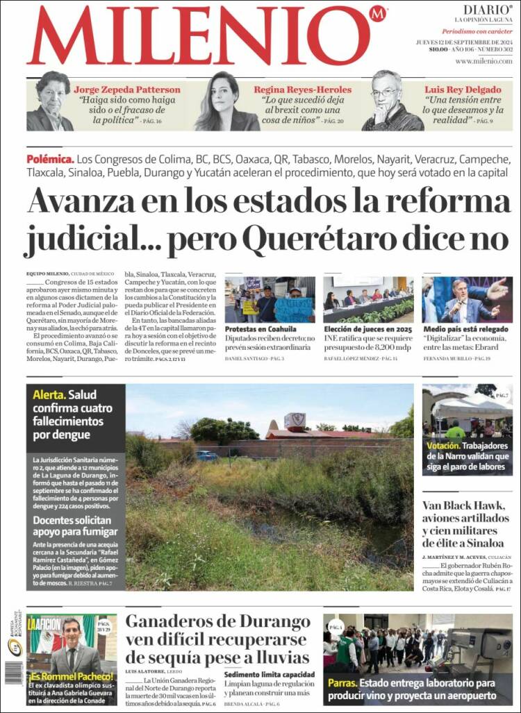 Portada de Milenio - Laguna (M&eacute;xico)