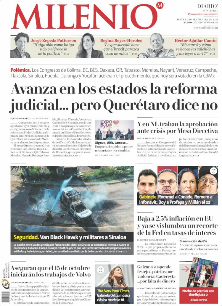 Portada de Milenio de Monterrey (Mexique)