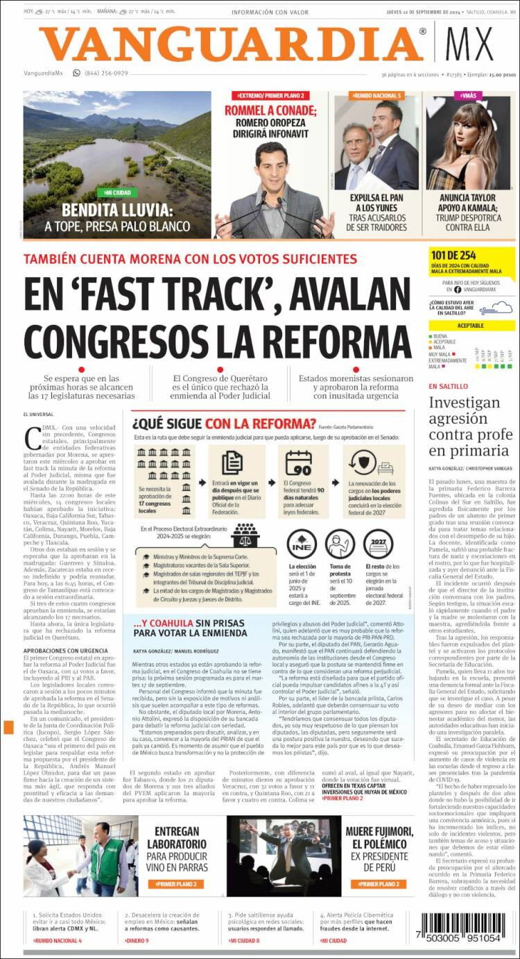 Portada de Vanguardia (M&eacute;xico)