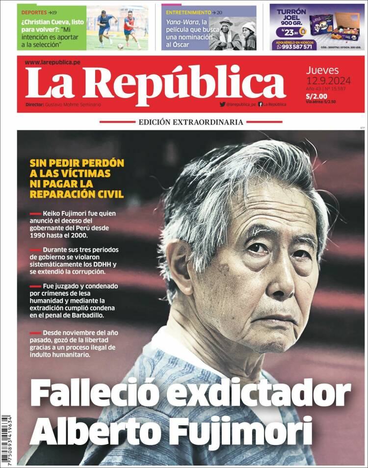Portada de La Republica (Peru)
