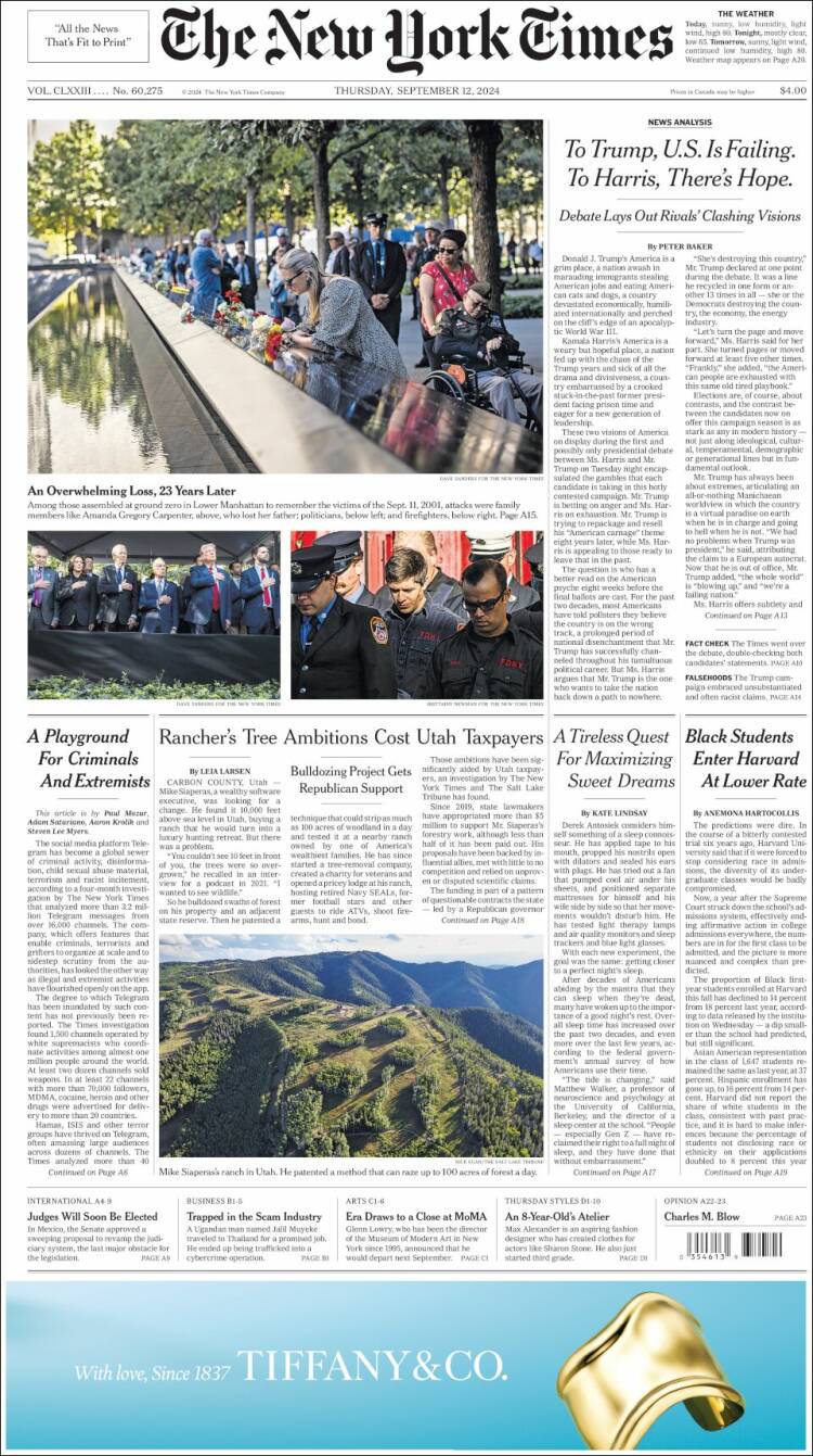 Portada de New York Times (USA)