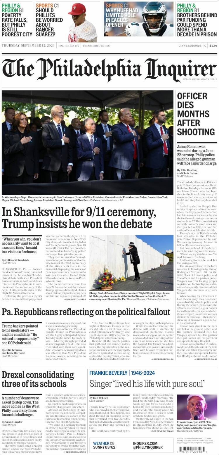 Portada de Philadelphia Inquirer (USA)