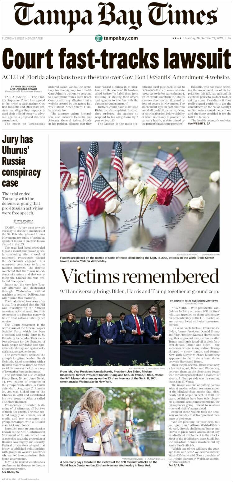 Portada de Tampa Bay Times (USA)