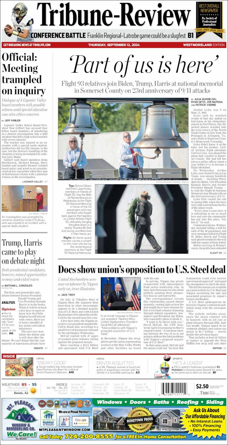 Portada de Tribune-Review (USA)