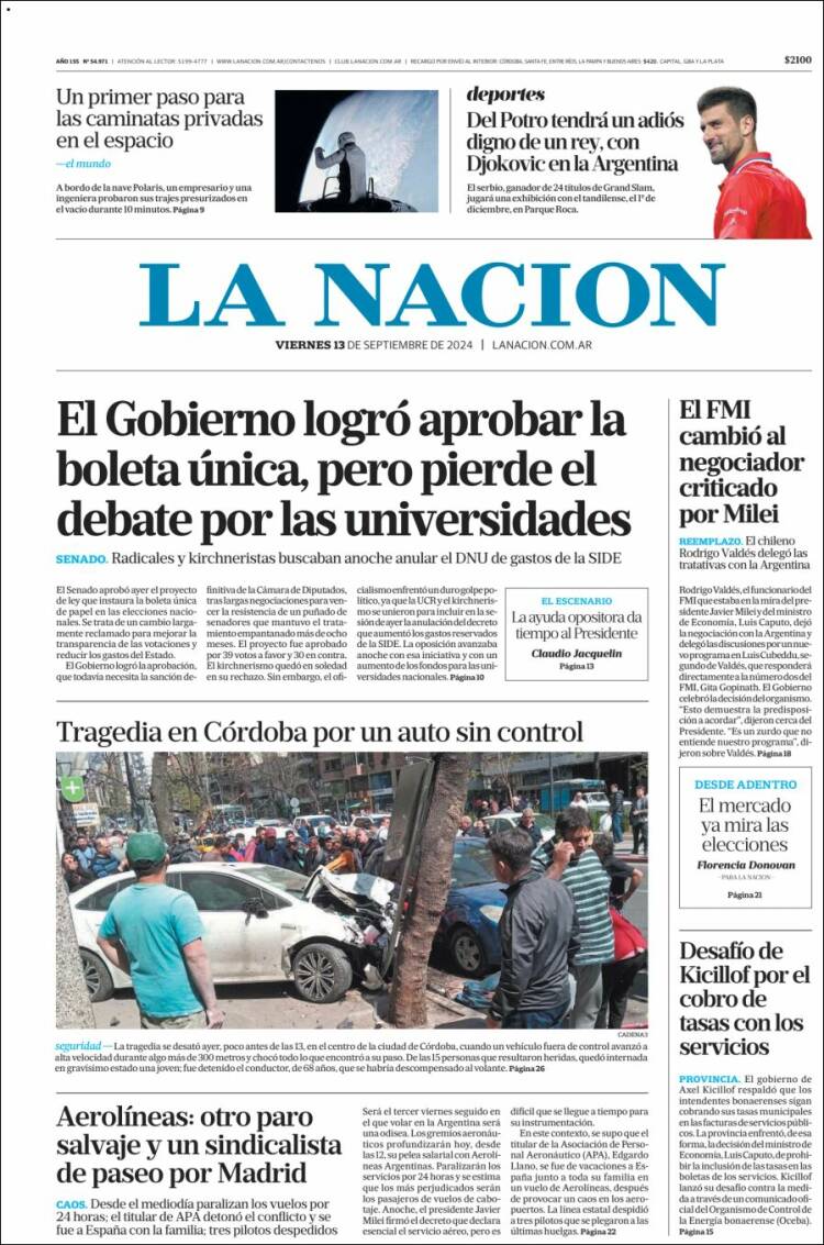 Portada de La Nación (Argentina)