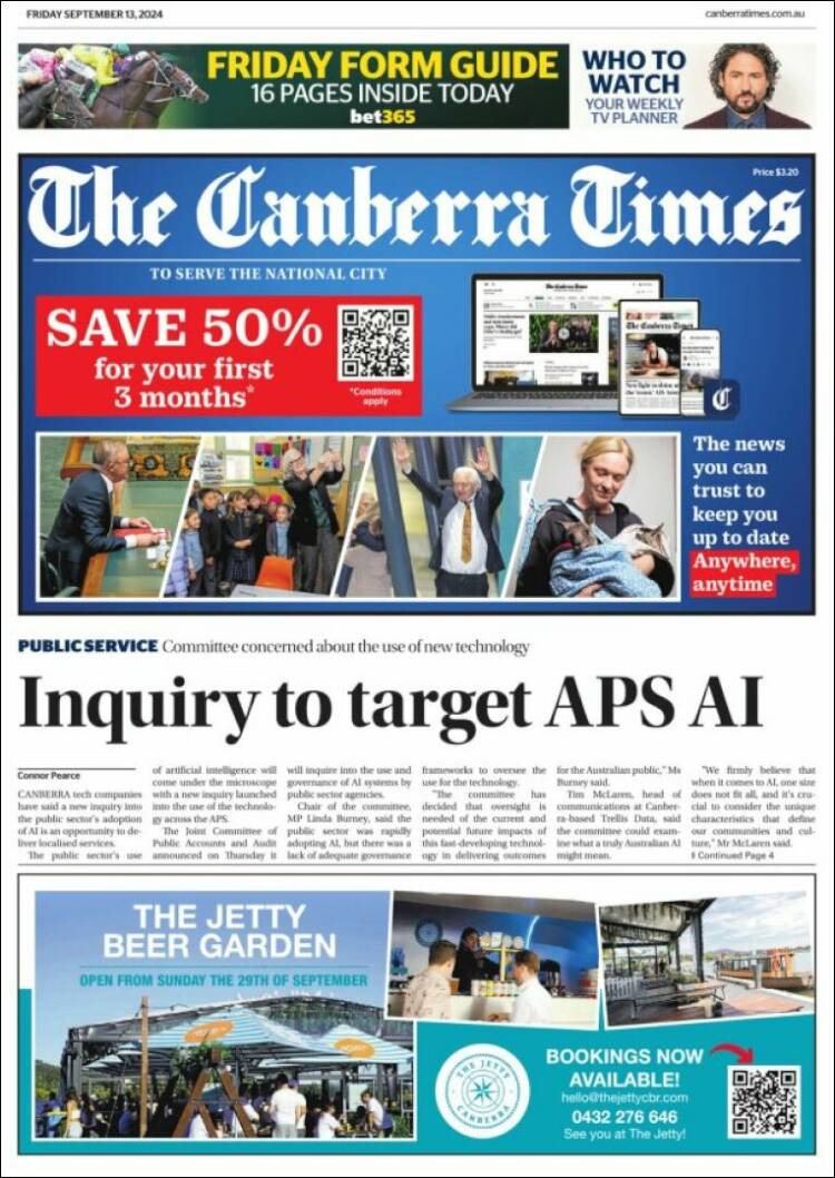 Portada de The Canberra Times (Australia)