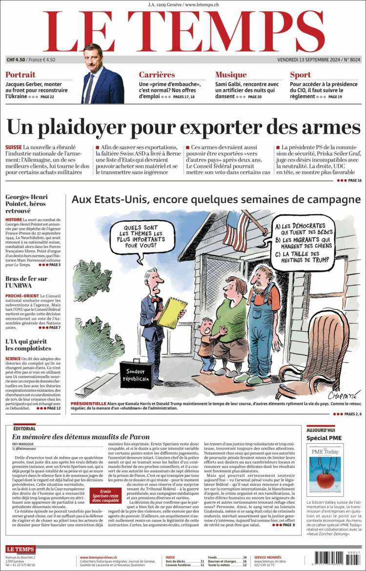 Portada de Le Matin (Suiza)