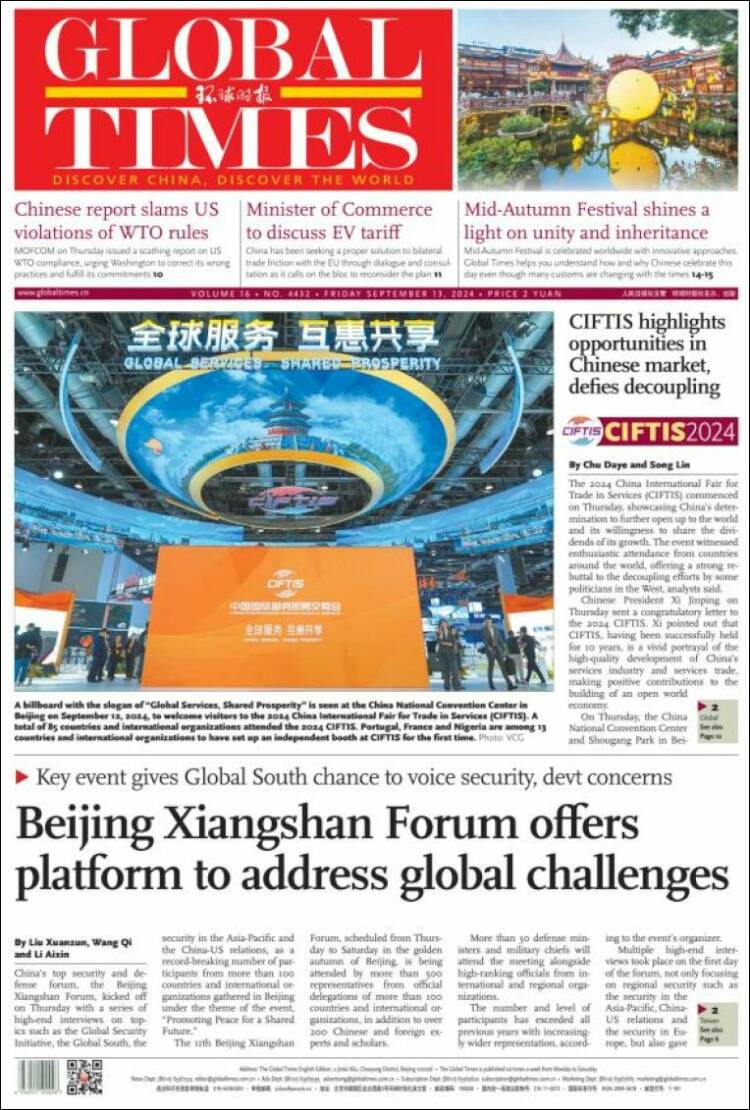 Portada de The Global Times (China)