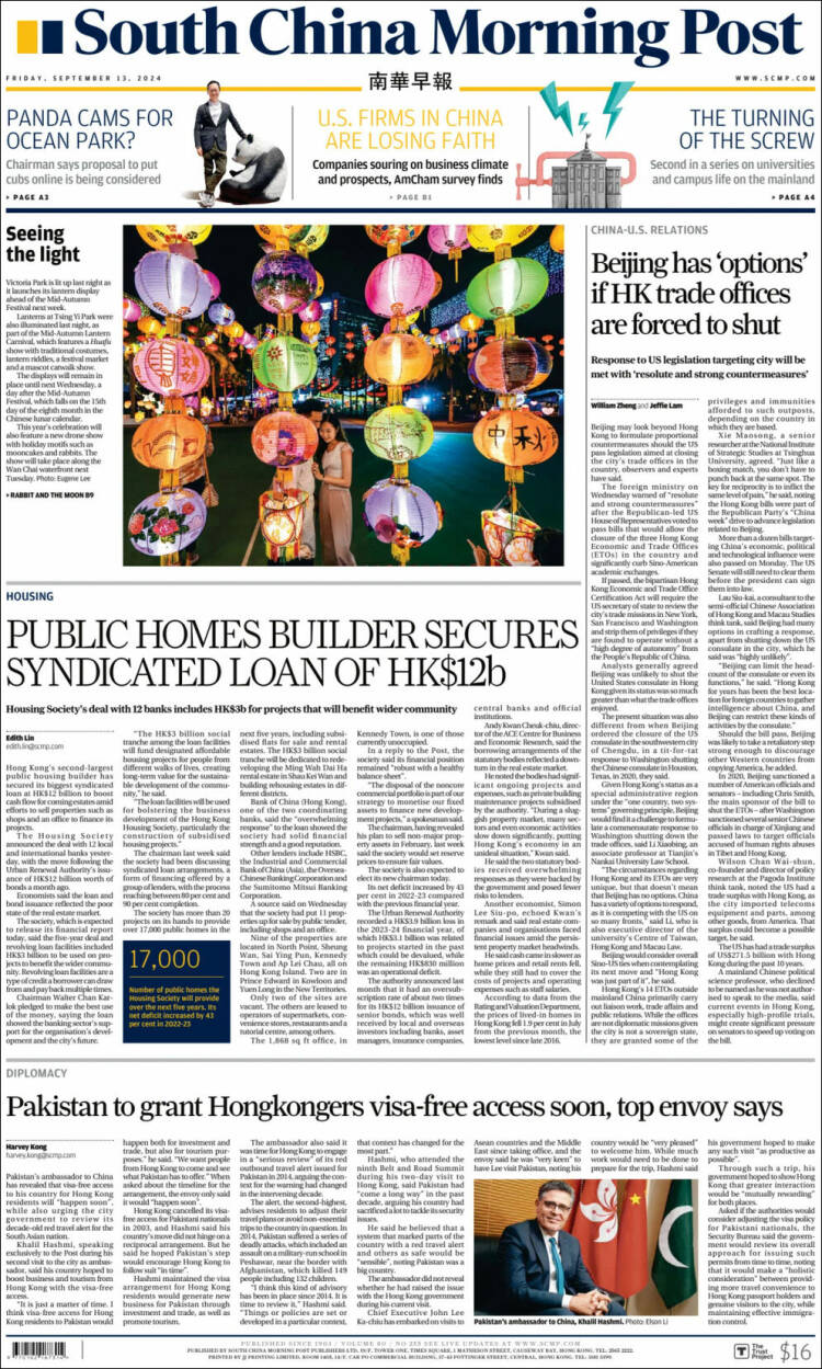 Portada de South China Morning Post (China)