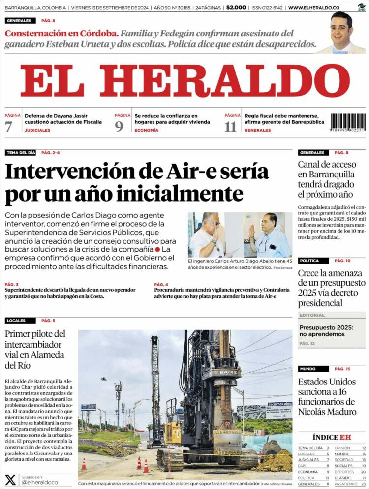 Portada de El Heraldo (Colombia)