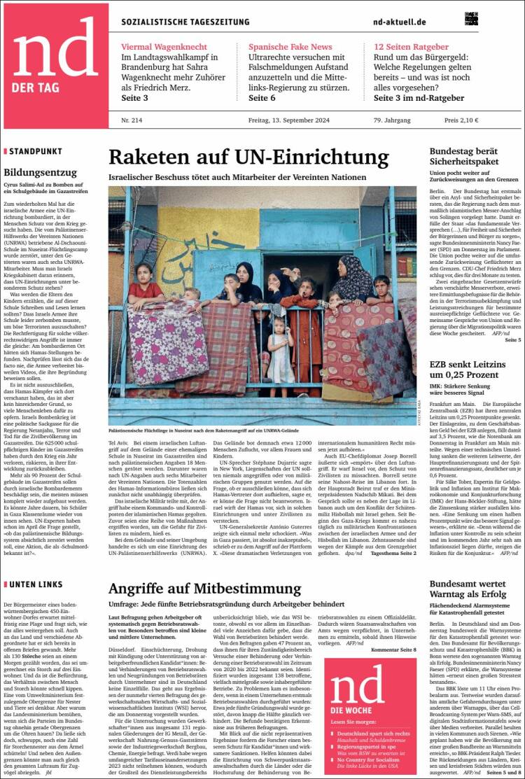 Portada de Neues Deutschland (Alemania)