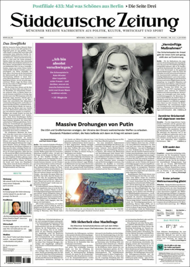 Portada de Sueddeutsche (Alemania)