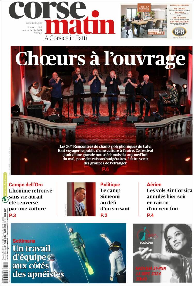 Portada de Corse-Matin (Francia)