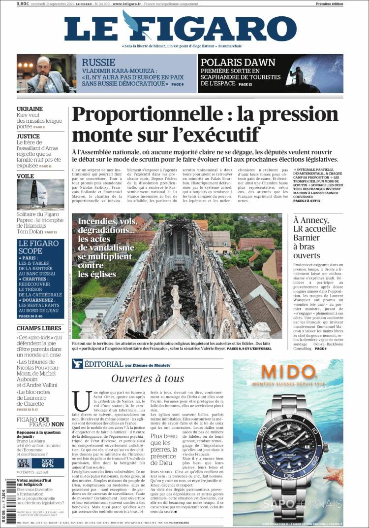 Portada de Le Figaro (Francia)