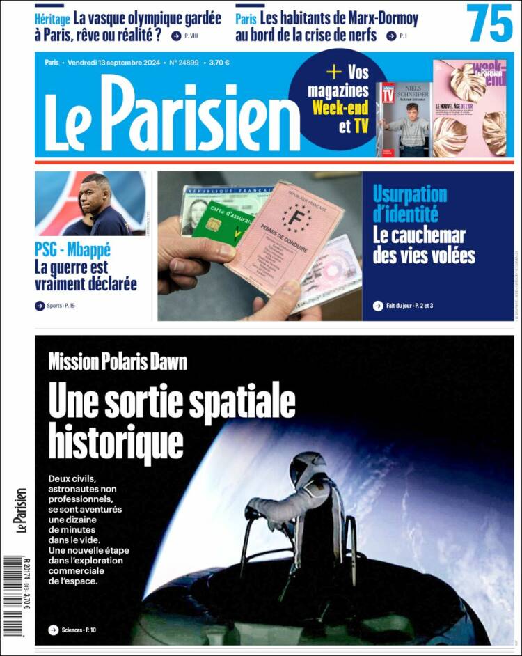 Portada de Le Parisien (Francia)