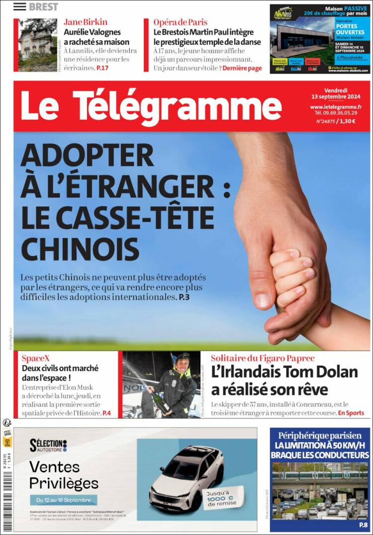 Portada de Télégramme (Francia)