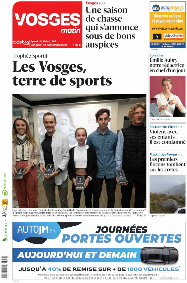 Portada de Vosges Matin (Francia)