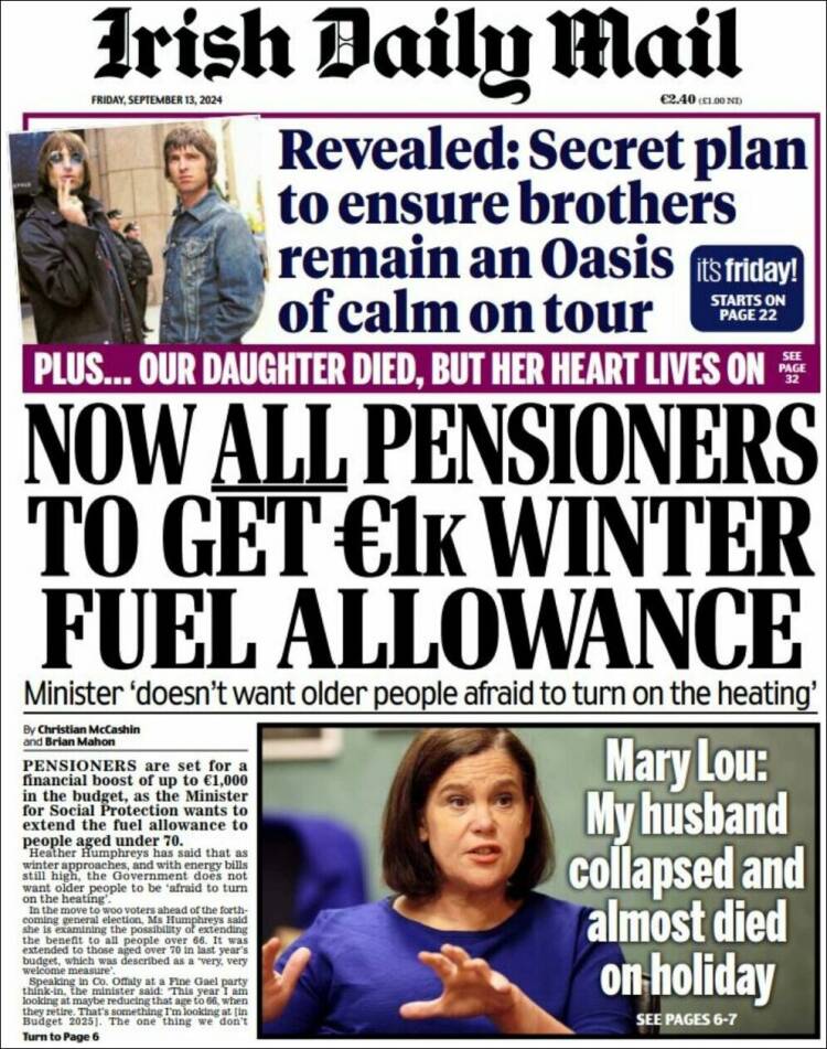 Portada de Irish Daily Mail (Irlanda)
