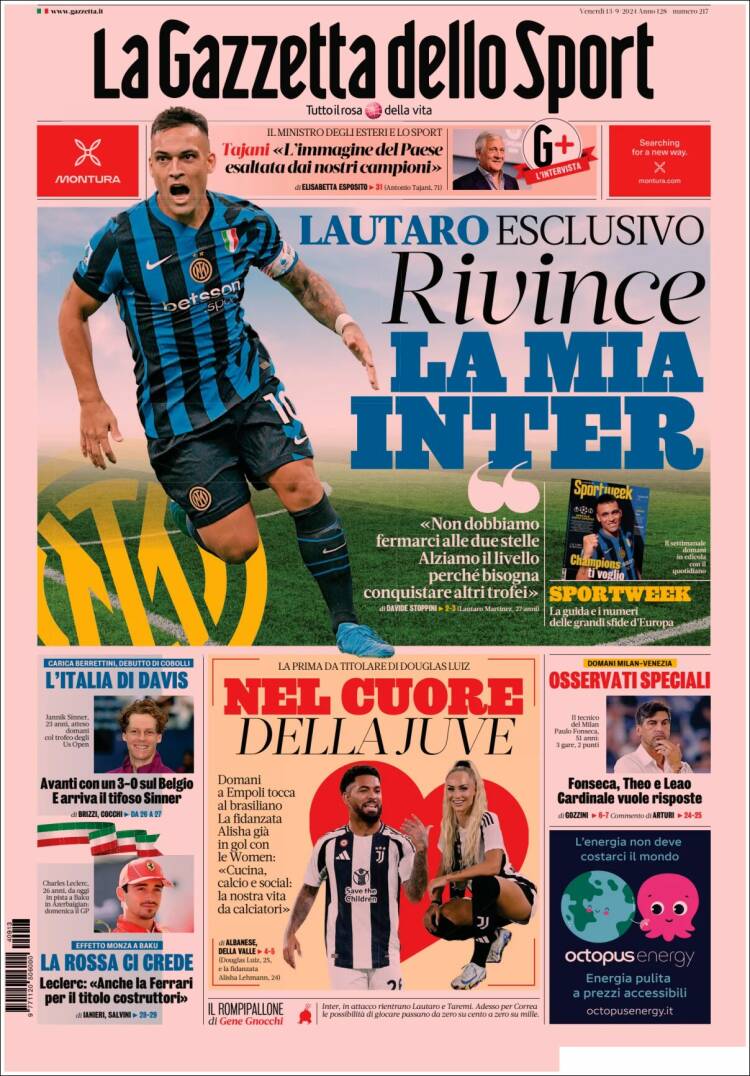 Portada de La Gazzetta dello Sport (Italia)