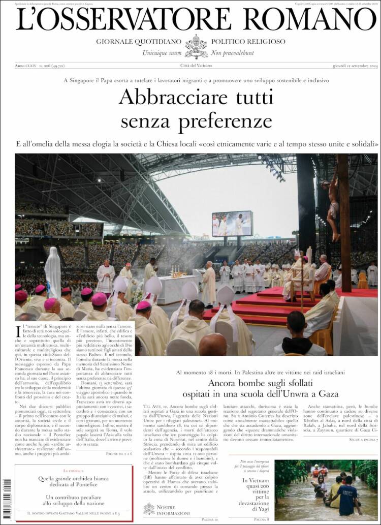 Portada de L'Osservatore Romano (Italia)