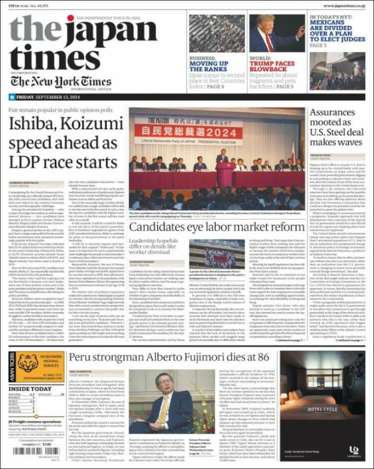 Portada de The Japan Times (Jap&oacute;n)
