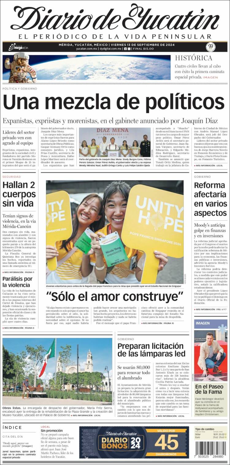 Portada de Diario de Yucatán (México)