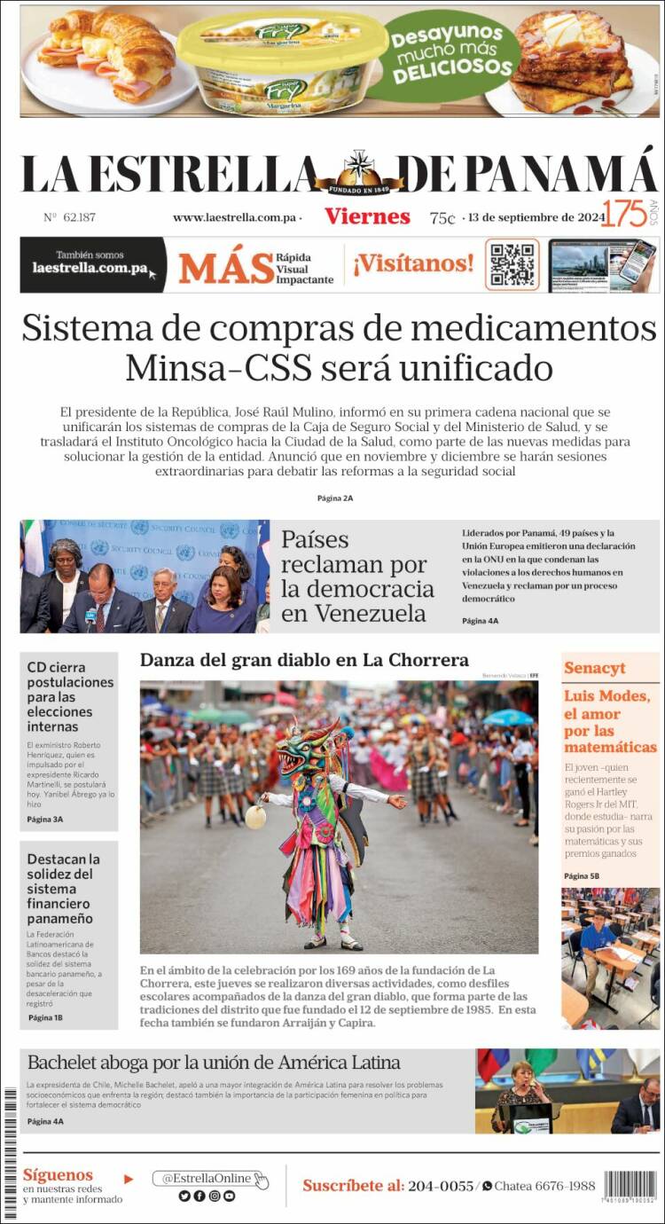 Portada de La Estrella de Panamá (Panam&aacute;)