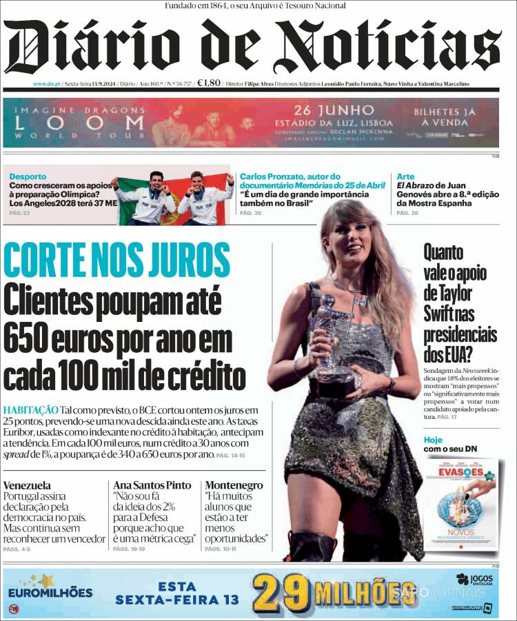 Portada de Diário de Noticias (Portugal)