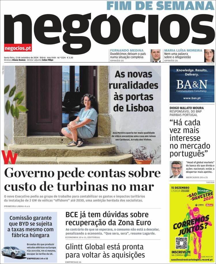 Portada de Jornal de Negócios (Portugal)