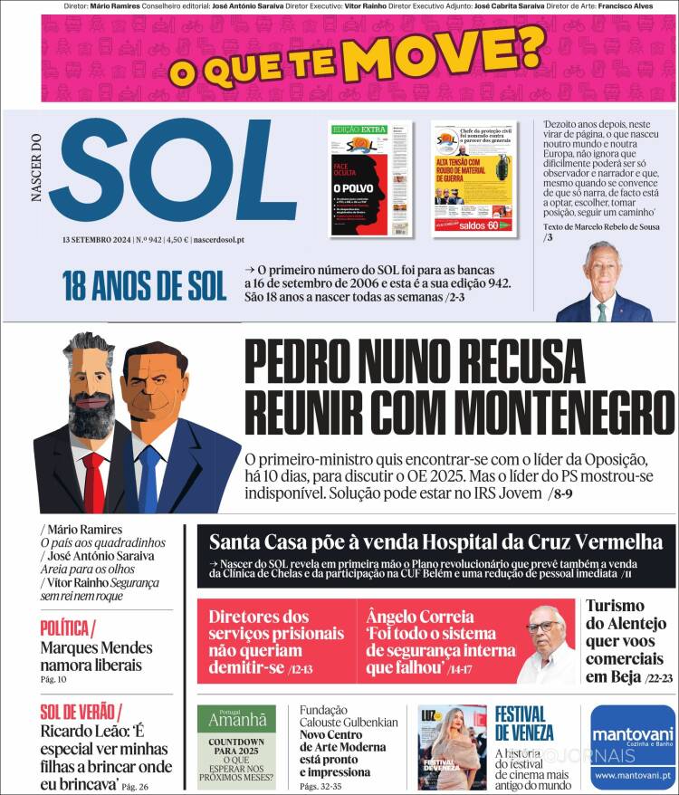 Portada de Jornal Sol (Portugal)