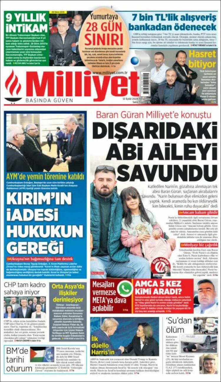 Portada de Milliyet (Turqu&iacute;a)