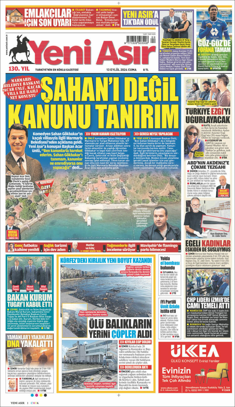 Portada de Yeni Asır (Turqu&iacute;a)