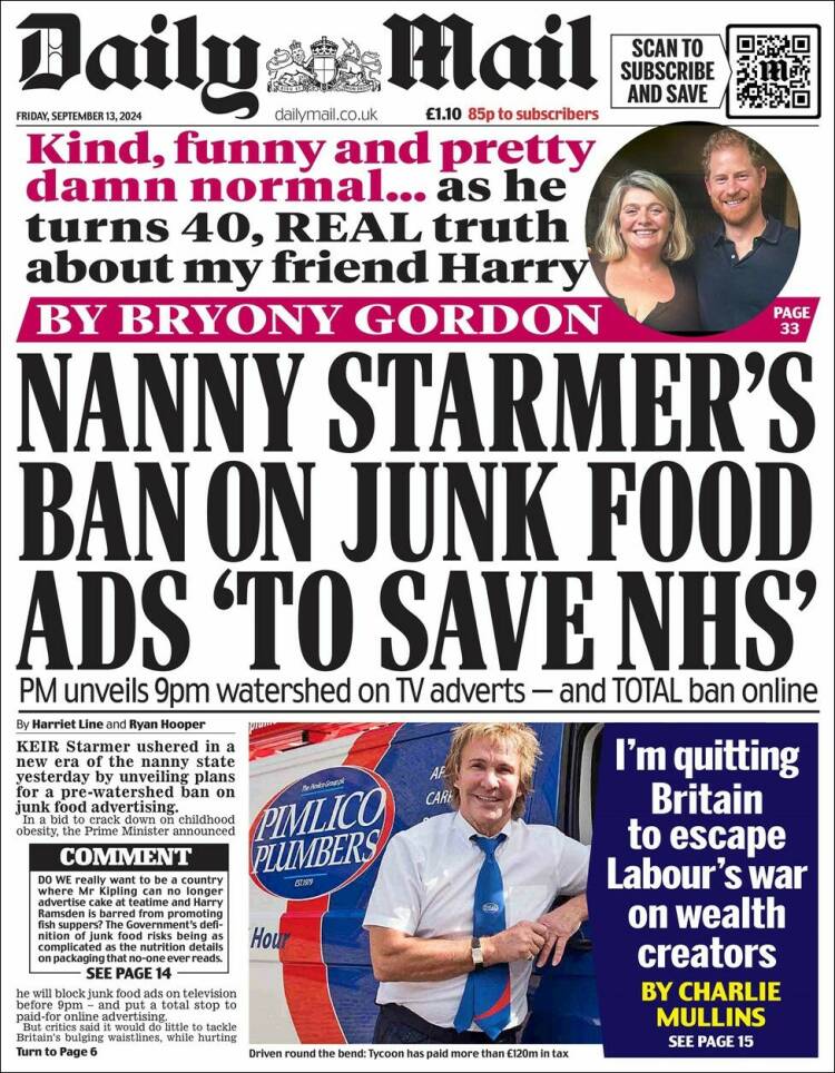 Portada de Daily Mail (Reino Unido)