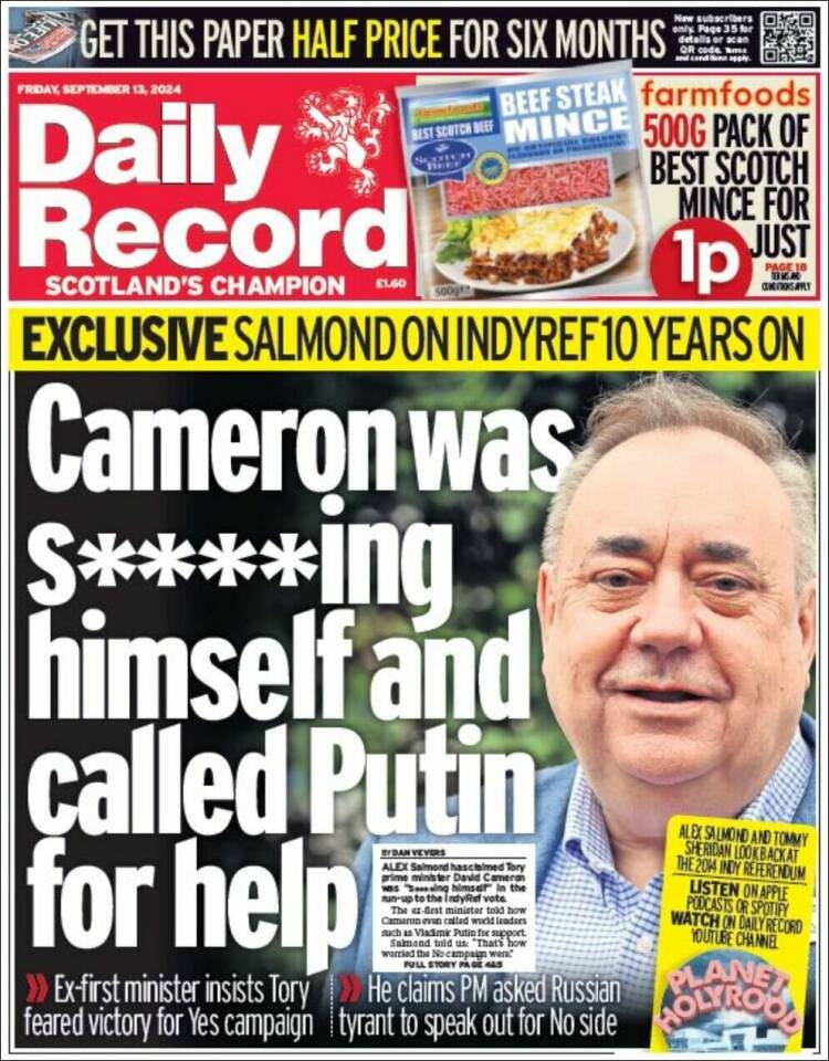 Portada de Daily Record (Reino Unido)