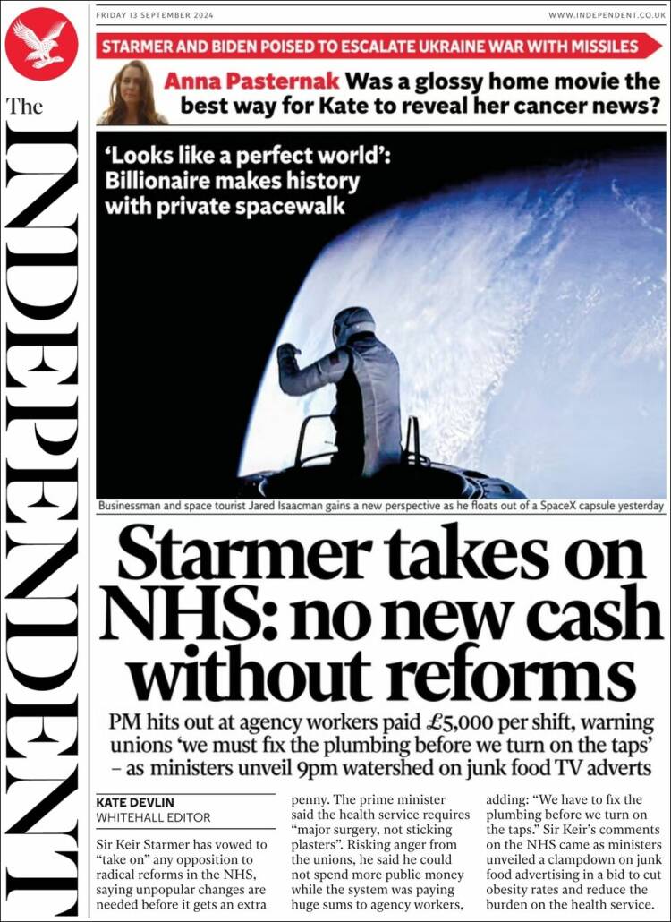Portada de The Independent (Reino Unido)