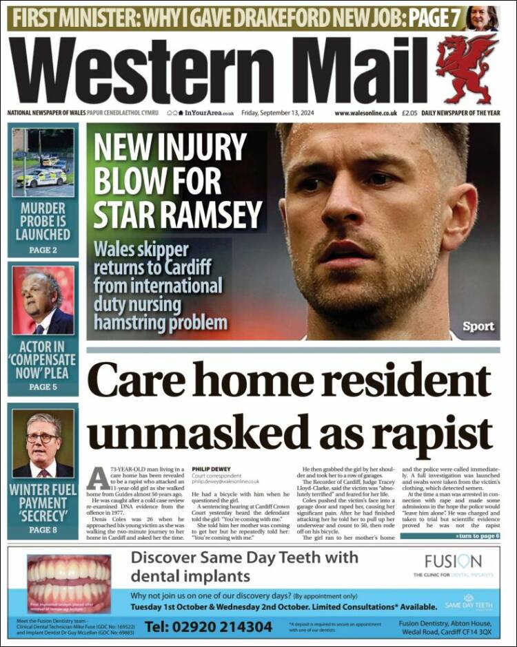 Portada de Western Mail (Reino Unido)