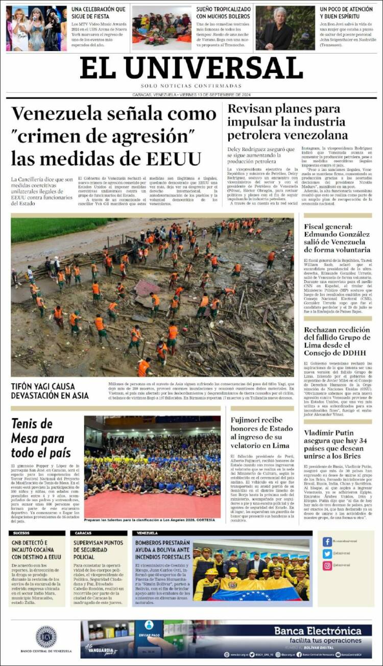 Portada de Universal (Venezuela)