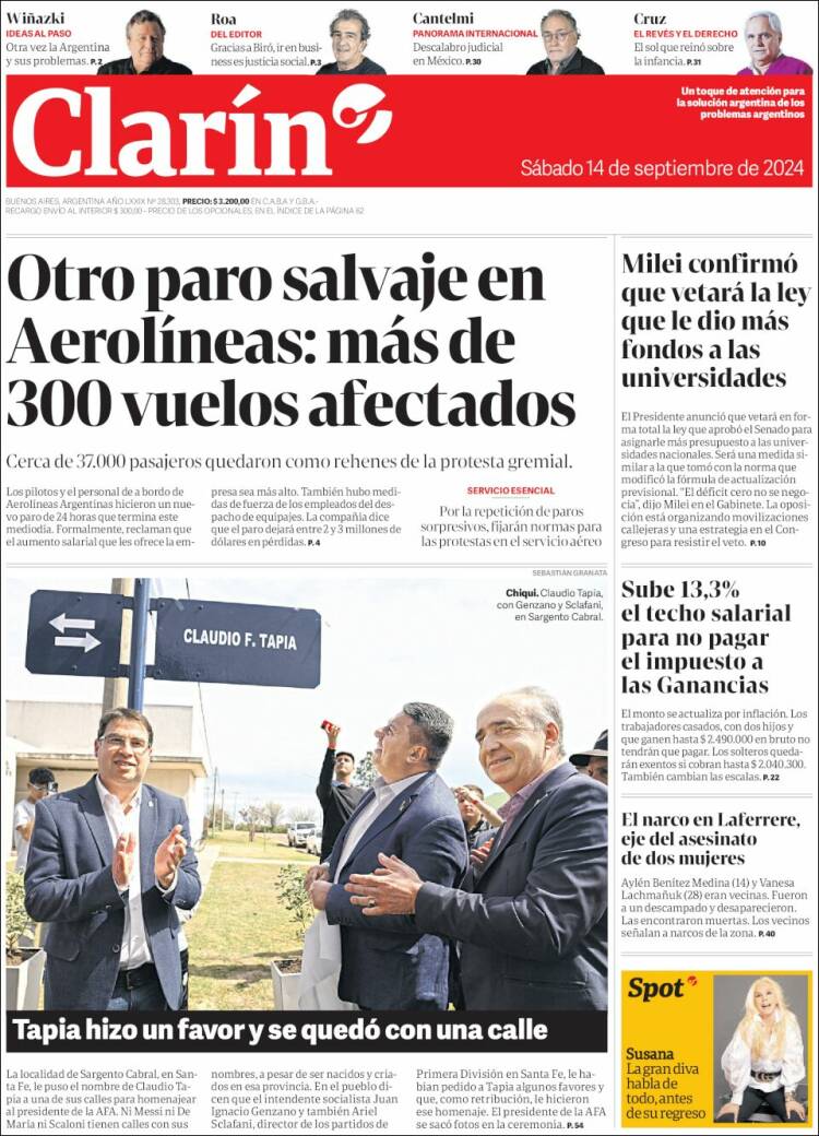 Portada de Clarín (Argentina)
