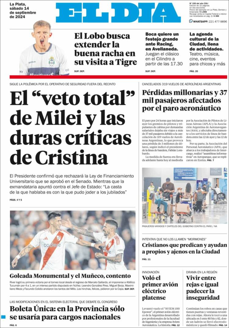 Portada de El Día de la Plata (Argentina)