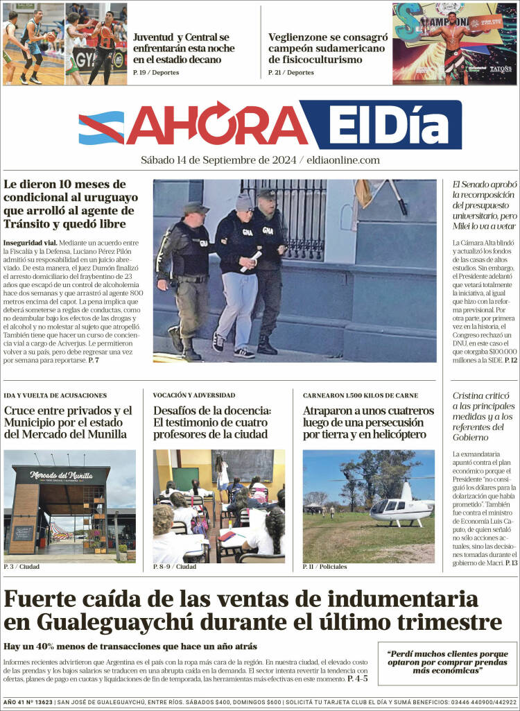 Portada de El Día de Gualeguaychú (Argentina)