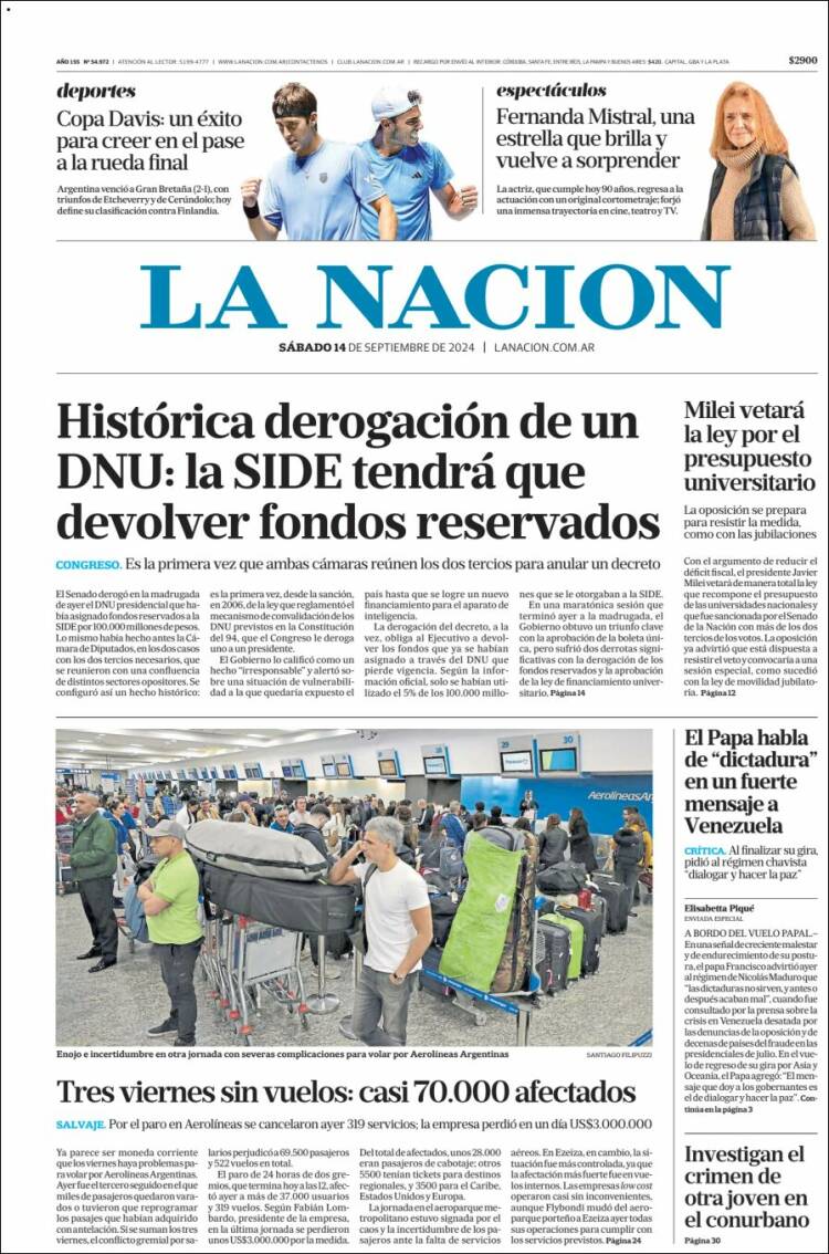Portada de La Nación (Argentina)
