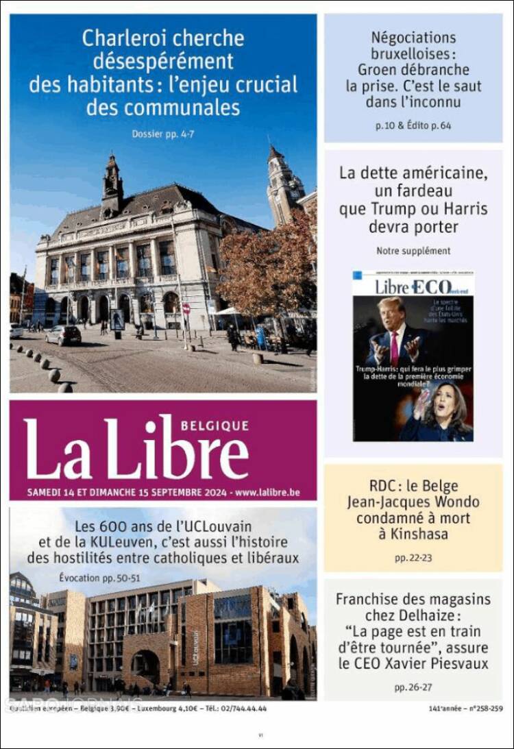Portada de La Libre.be (B&eacute;lgica)