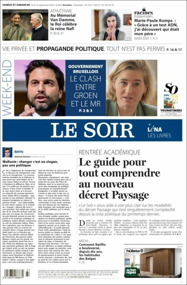 Portada de Le Soir (B&eacute;lgica)