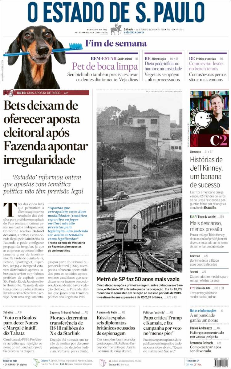 Portada de O Estado de São Paulo (Brasil)