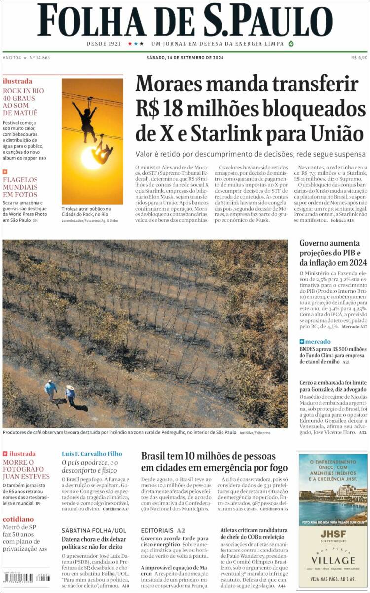 Portada de Folha de São Paulo (Brasil)