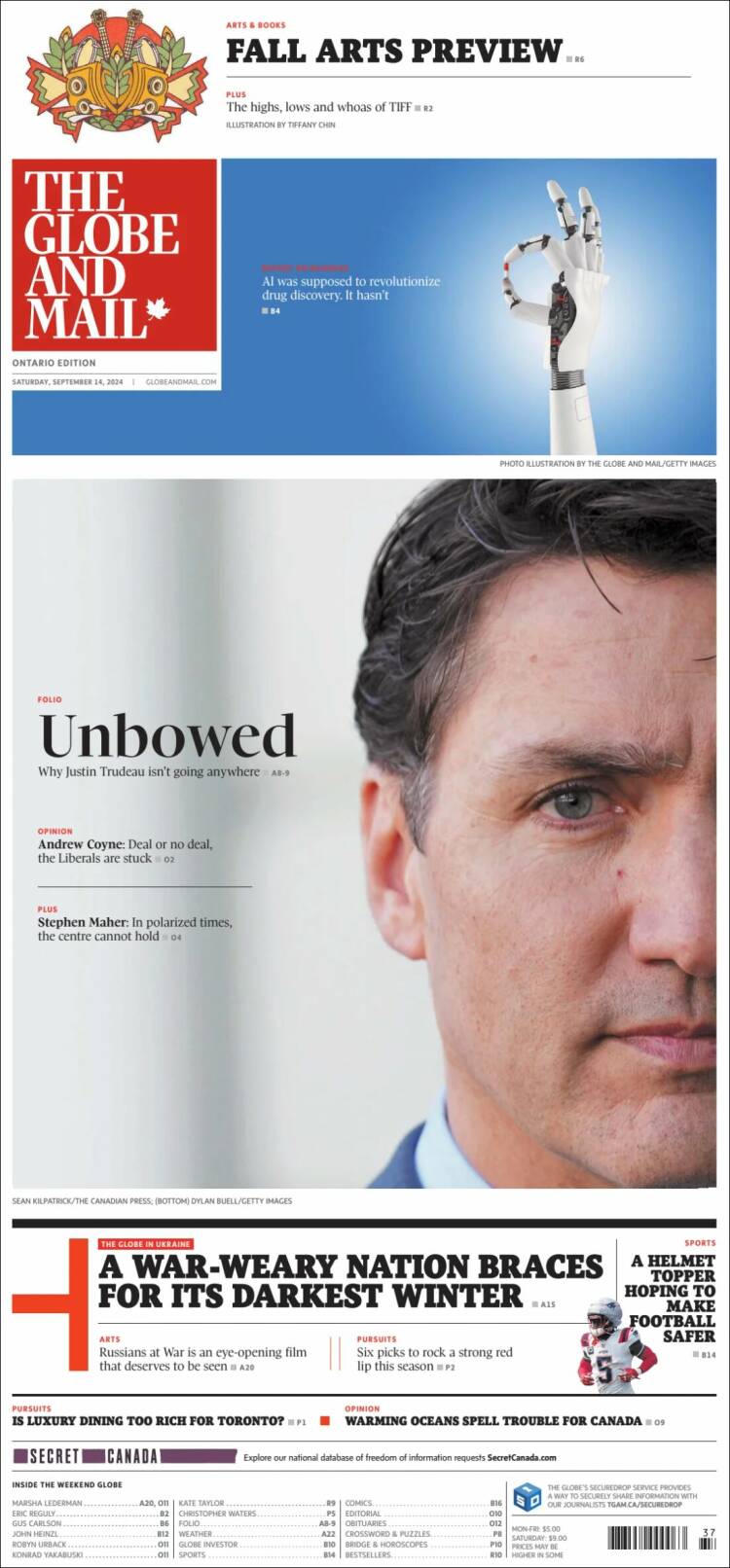 Portada de The Globe and Mail (Canadá)