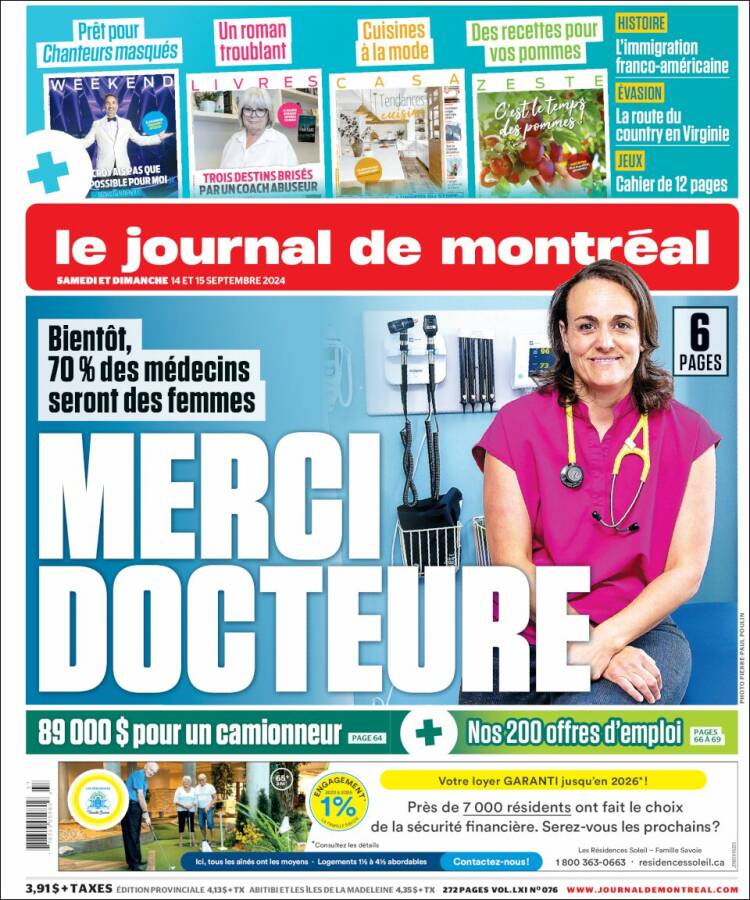 Portada de Le Journal de Montréal (Canadá)